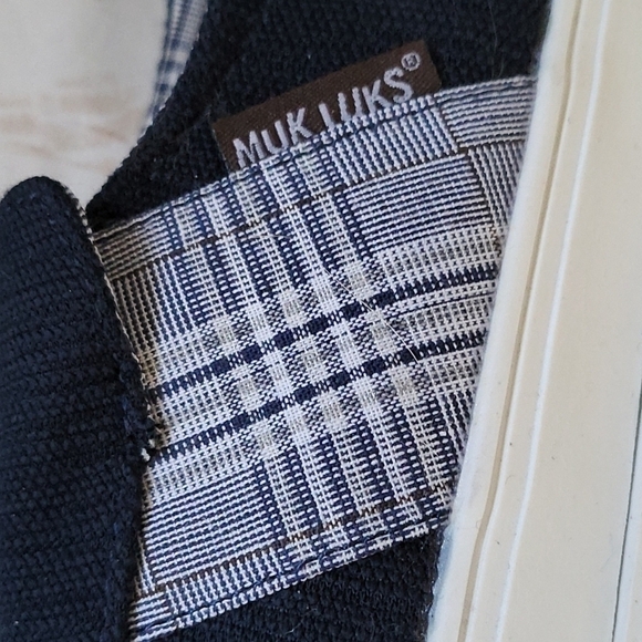 Muk Luks Kyle navy blue slip on sneakers with plaid accents NWOT main image 5